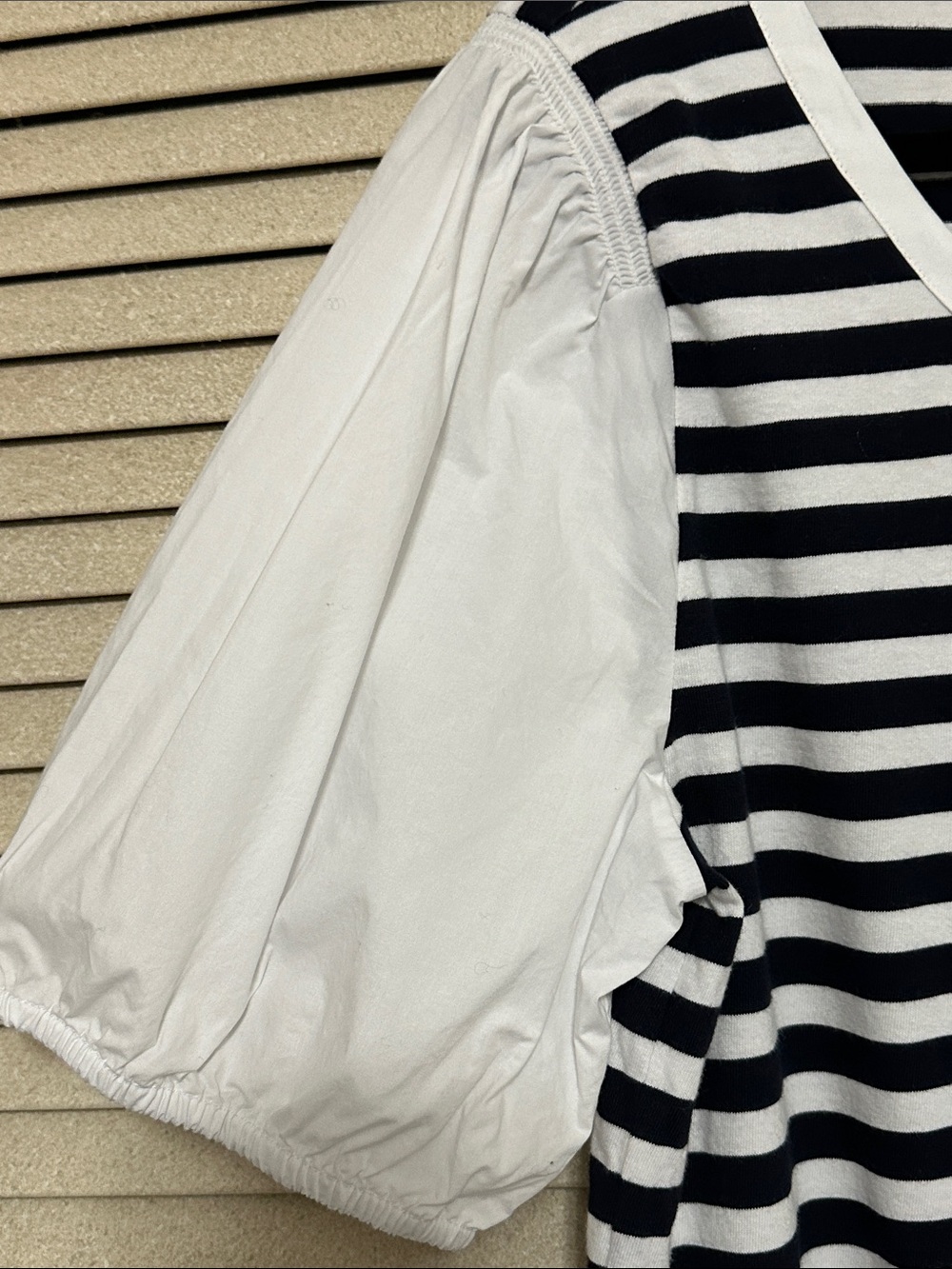 Talbots Navy and White Striped Puff-Sleeve Tee - Picture 6 of 8